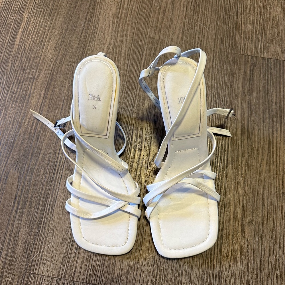 Zara White Elegant Heeled Sandals